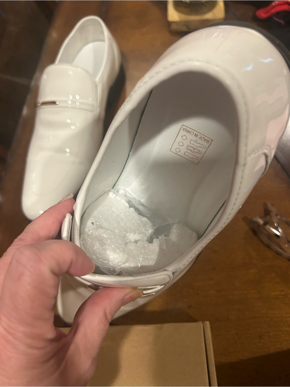 Men's White Slip-On Dress Shoes with Gold Accent - Picture 3 of 4